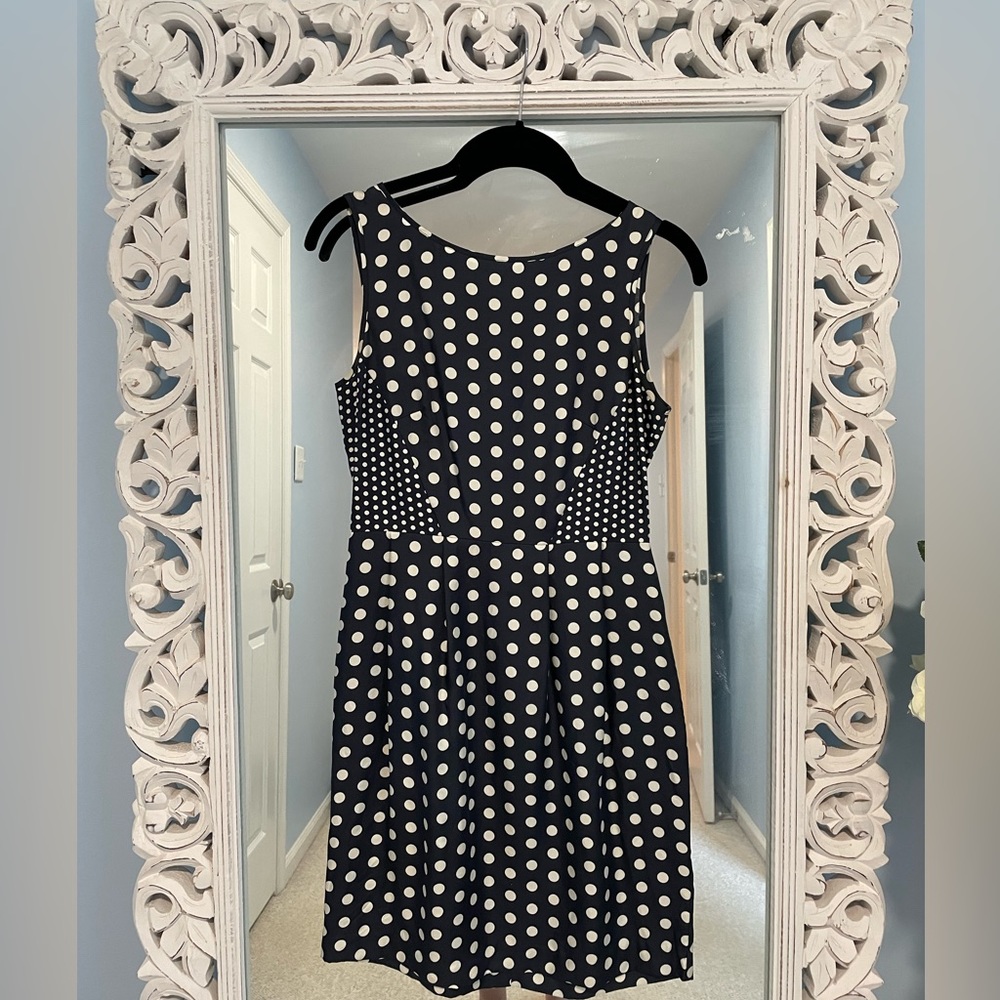 Kachel Anthropologie 100% Silk 2P Navy Blue Polka Dot Dress